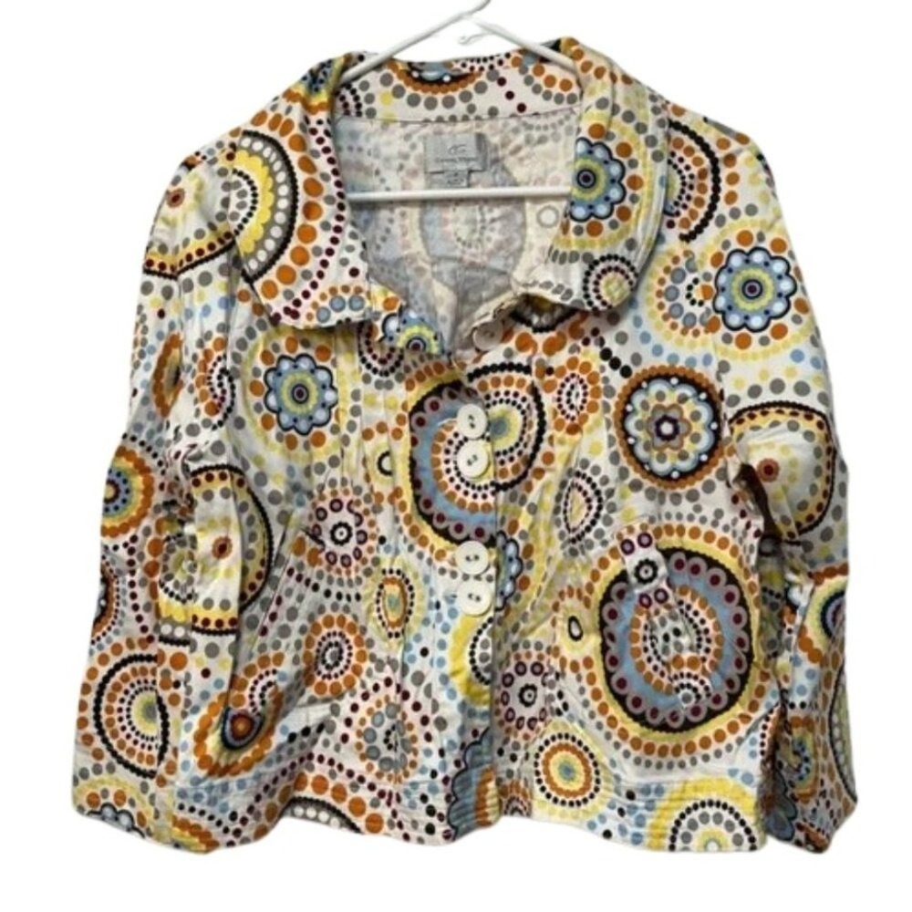Casual Studio Womens Small Multicolor Geometric Dot Medallion Button Up Jacket